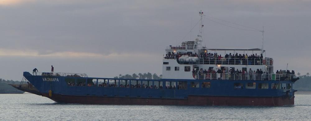 A ferryboat of Tongan Catholics heading to Pangaimotu